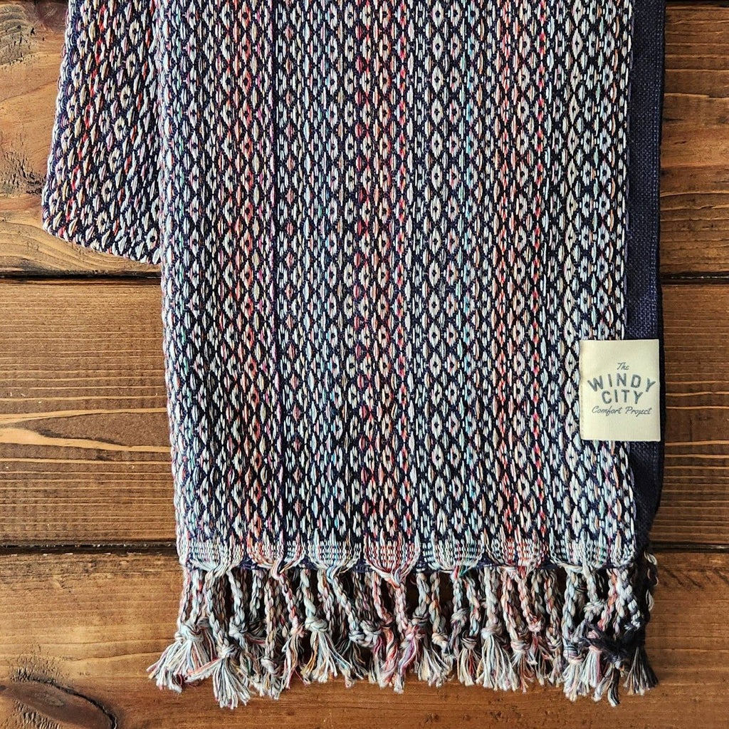 HOMEMADE TURKISH BLANKET - RAINBOW NAVY BLUE