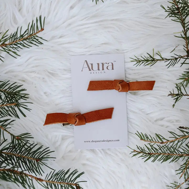 LEATHER KNOT HAIR CLIPS