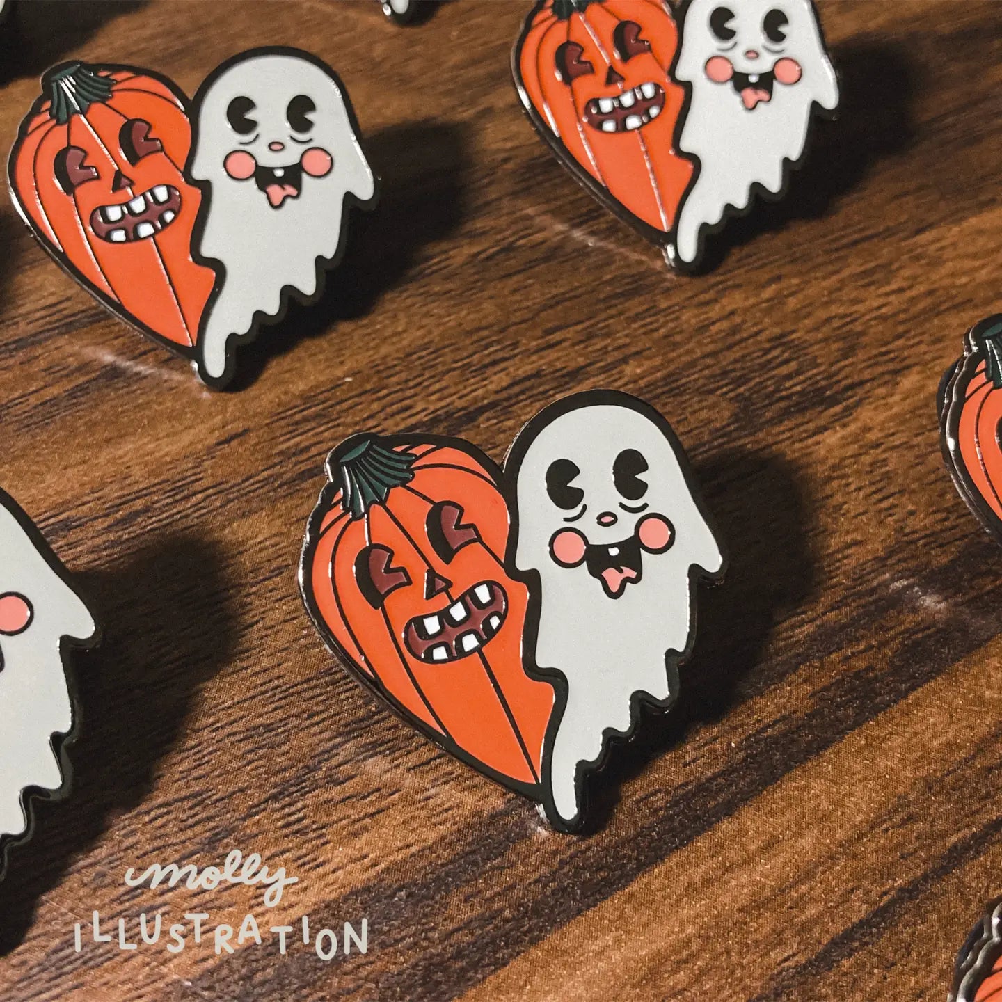 SPOOKY PALS VINTAGE STYLE PUMPKIN AND GHOST PIN