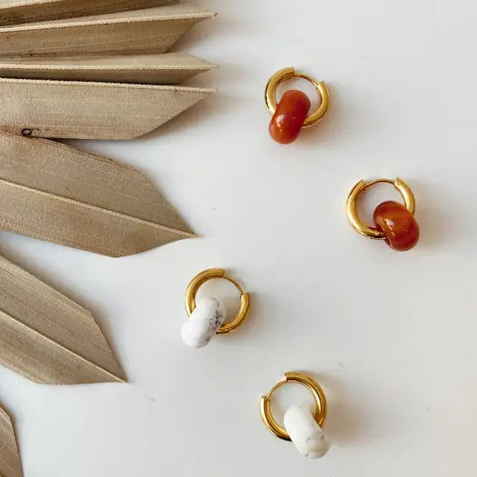 GOLD FILLED JADE HOOP EARRINGS