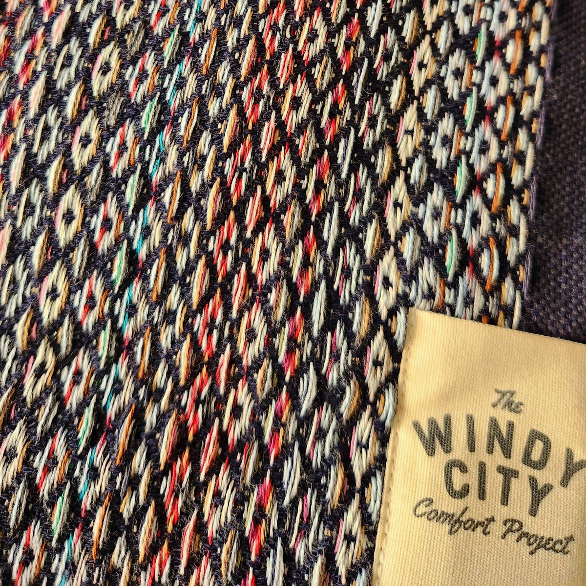 HOMEMADE TURKISH BLANKET - RAINBOW NAVY BLUE