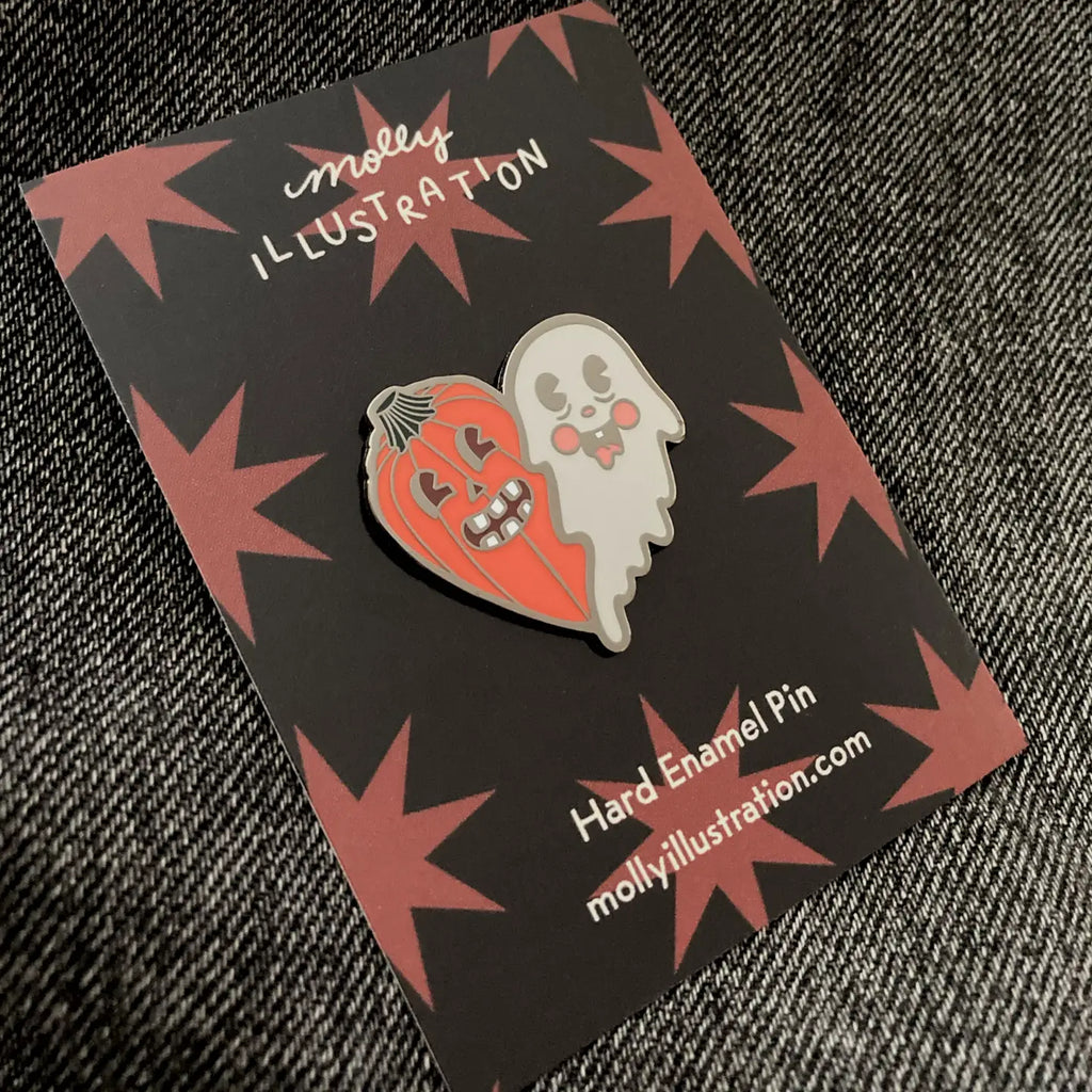 SPOOKY PALS VINTAGE STYLE PUMPKIN AND GHOST PIN