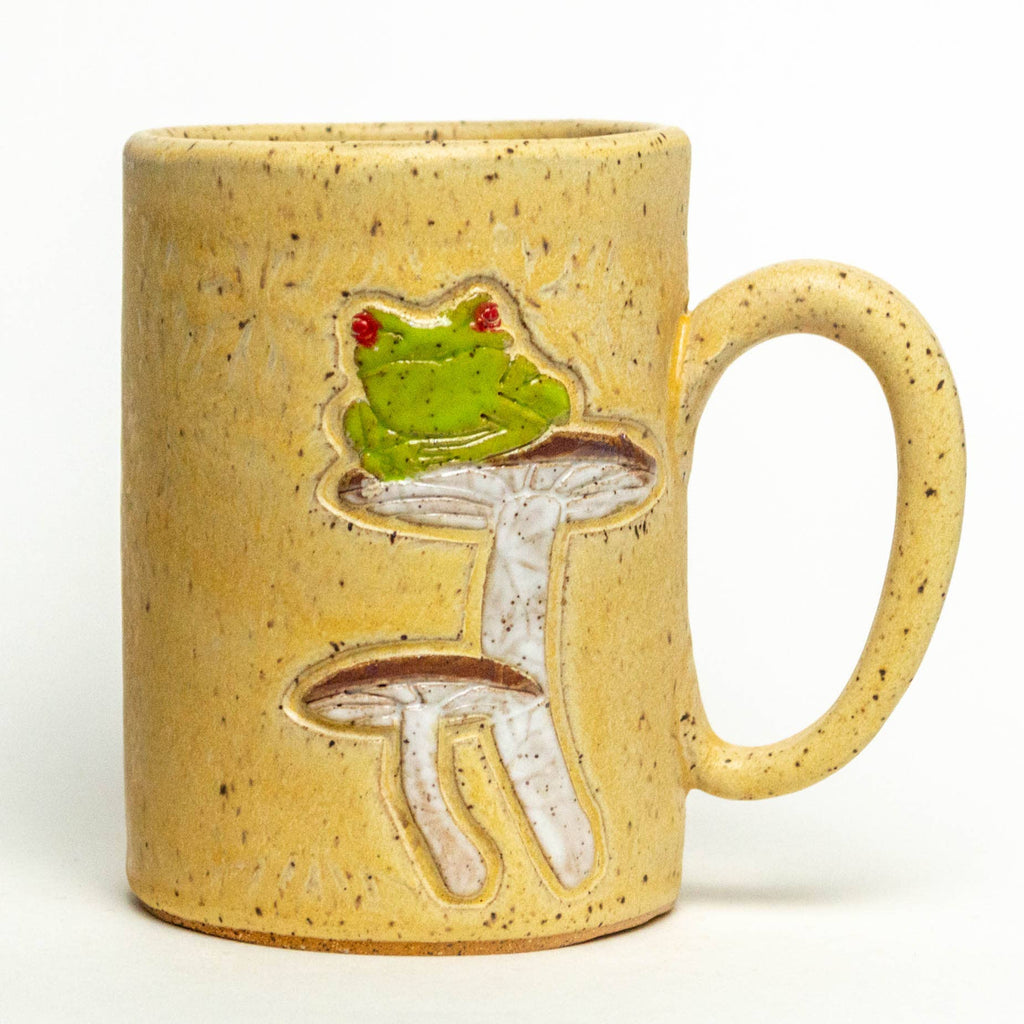 FROG ON A MUSHROOM HANDMADE CERAMIC MUG