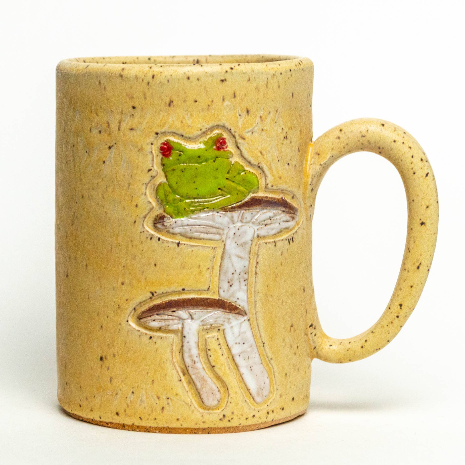 FROG ON A MUSHROOM HANDMADE CERAMIC MUG