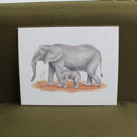 MOTHER & BABY ELEPHANT ART PRINT (8X10)