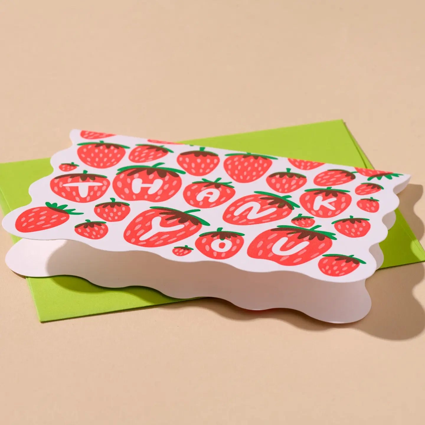 STRAWBERRY LETTERPRESS SCALLOPED THANK YOU CARD SET (10)