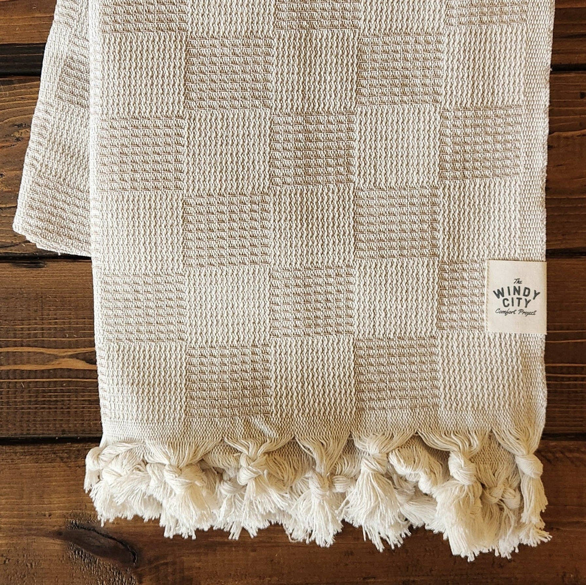 TEXTURED THROW BLANKET - CREAM CHECKERBOARD